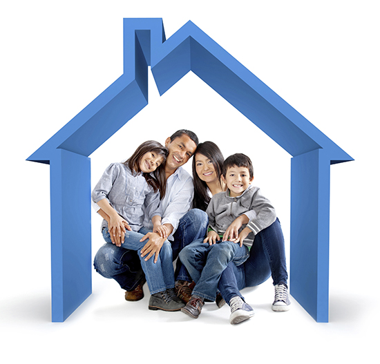 asian family of four under a roof graphic - home purchase basics